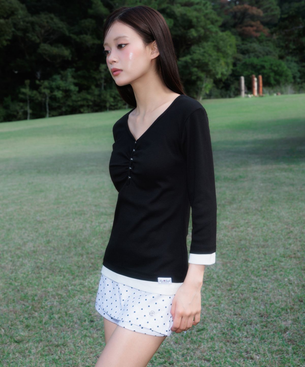 로제프란츠(ROSEFRANTZ) Shirring Button Layered Long Sleeve [Black]