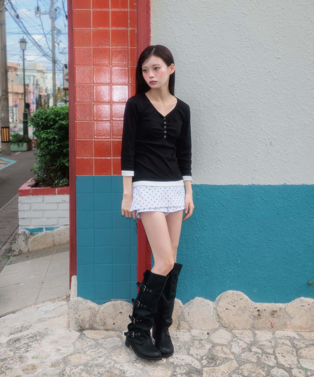 로제프란츠(ROSEFRANTZ) Shirring Button Layered Long Sleeve [Black]
