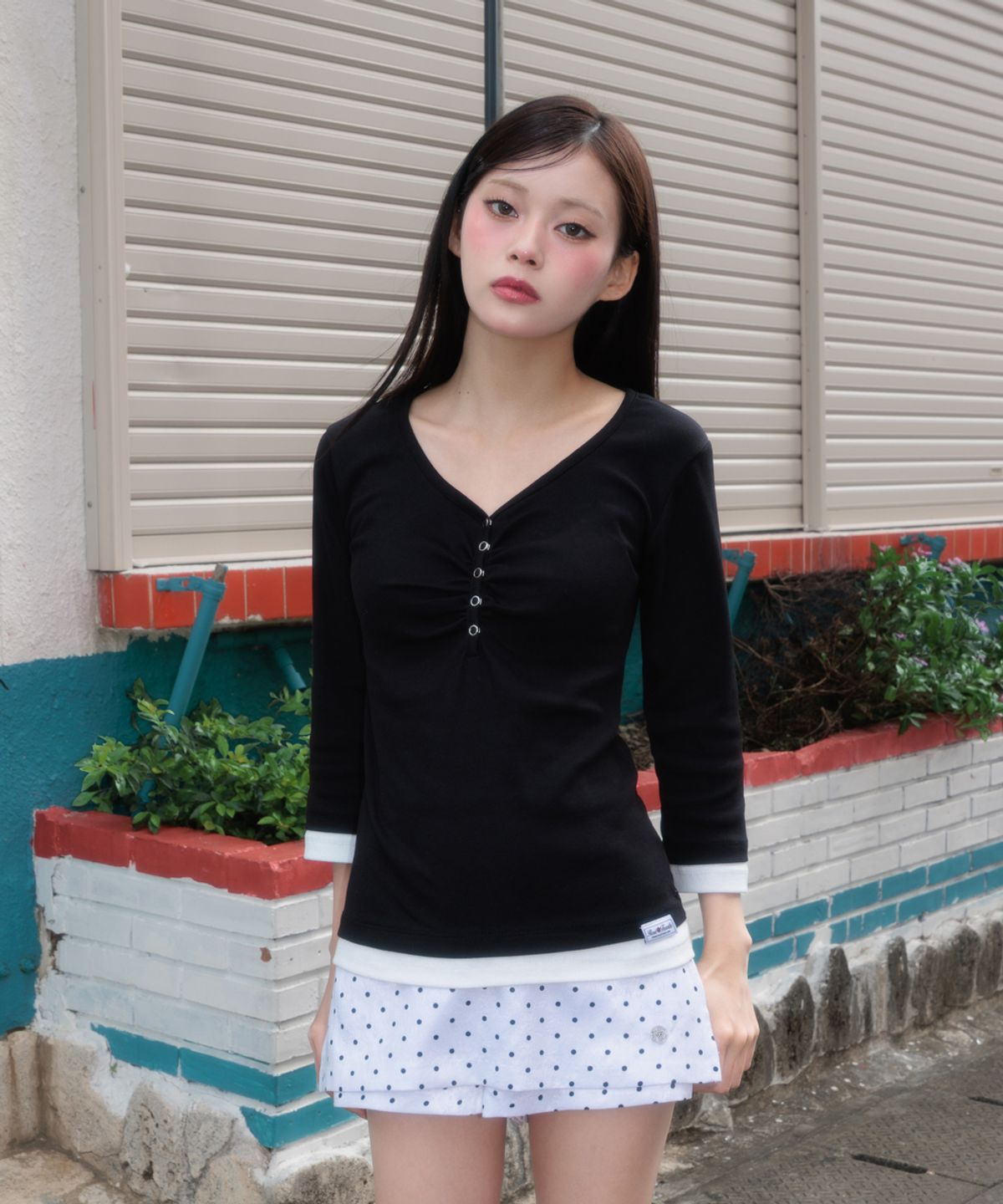로제프란츠(ROSEFRANTZ) Shirring Button Layered Long Sleeve [Black]