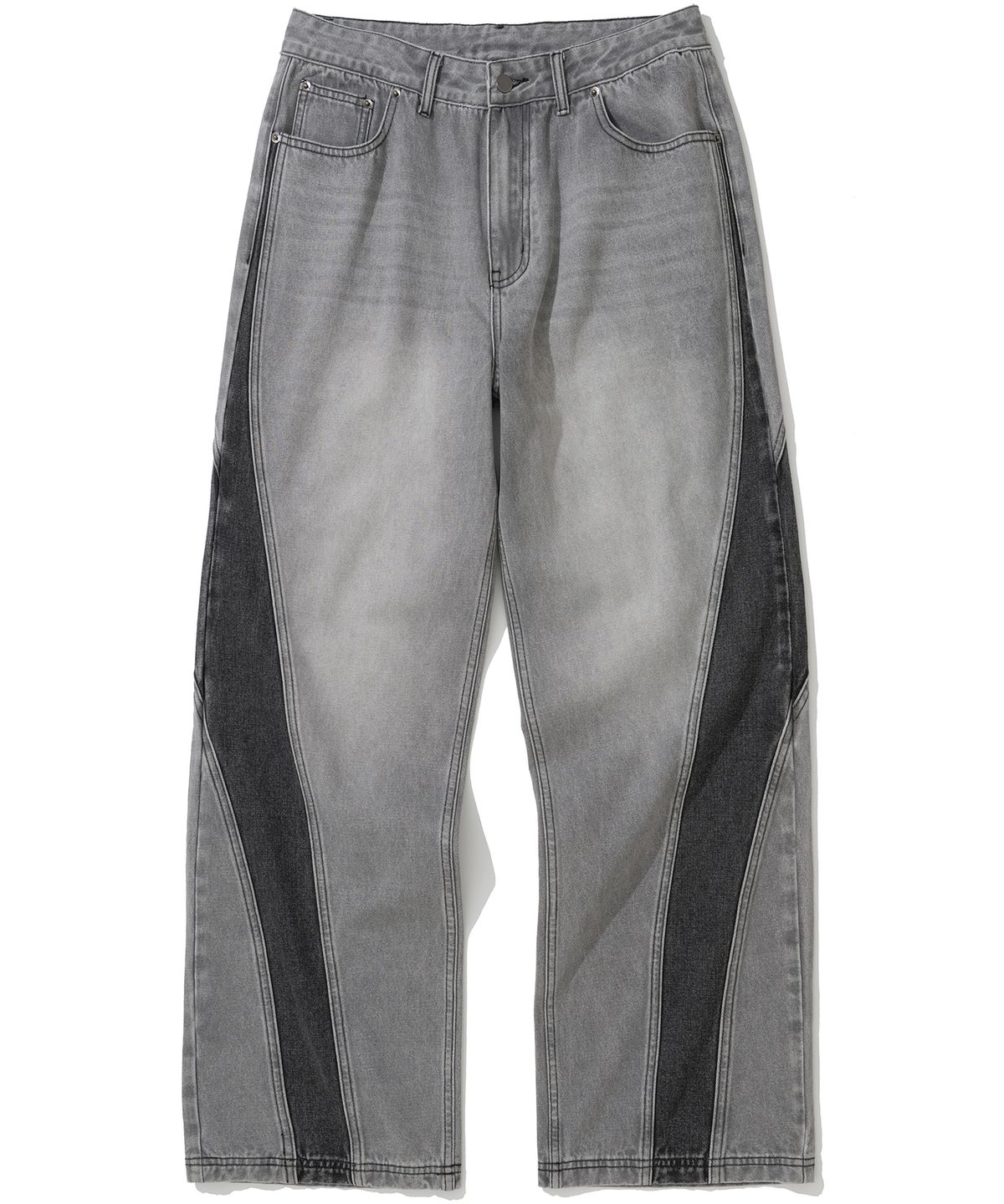 낫포너드(NOT4NERD) Two Tone Curved Denim Pants - Black