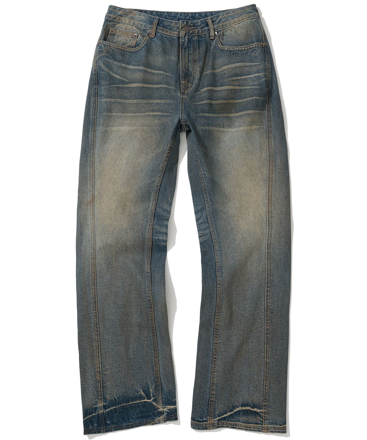 낫포너드(NOT4NERD) Warped Seam Flare Fit Denim Pants - Deep Blue