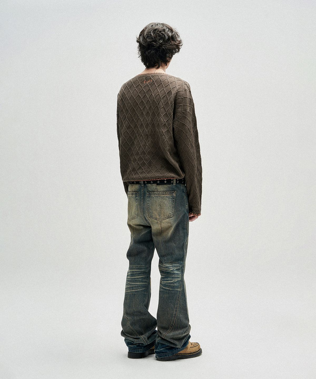 낫포너드(NOT4NERD) Warped Seam Flare Fit Denim Pants - Deep Blue