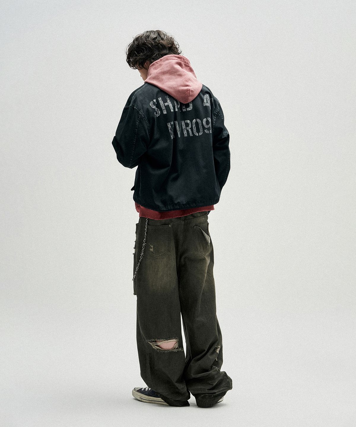 낫포너드(NOT4NERD) Hidden Symbol Distressed Denim Pants - Khaki