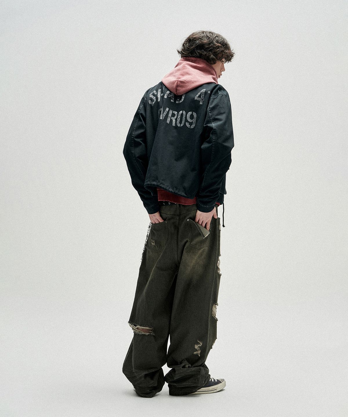 낫포너드(NOT4NERD) Hidden Symbol Distressed Denim Pants - Khaki