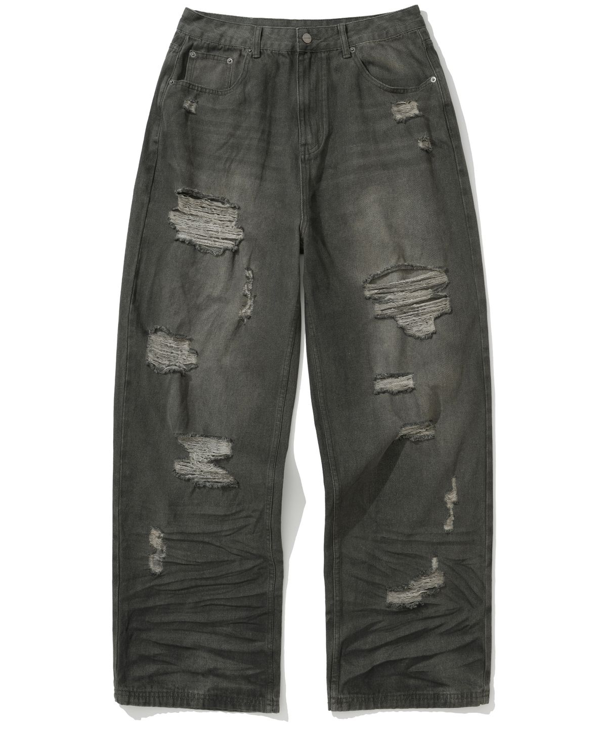낫포너드(NOT4NERD) Hidden Symbol Distressed Denim Pants - Khaki