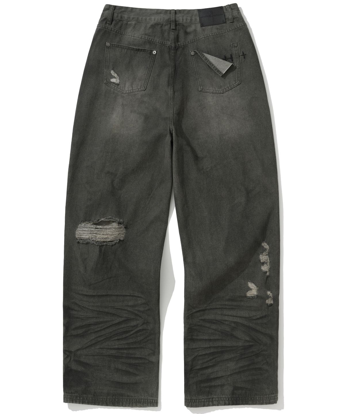 낫포너드(NOT4NERD) Hidden Symbol Distressed Denim Pants - Khaki