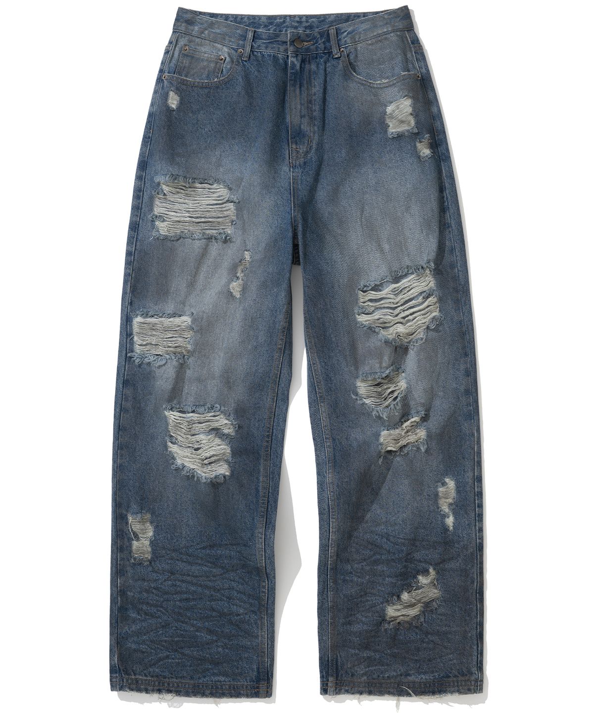낫포너드(NOT4NERD) Hidden Symbol Distressed Denim Pants - Deep Blue