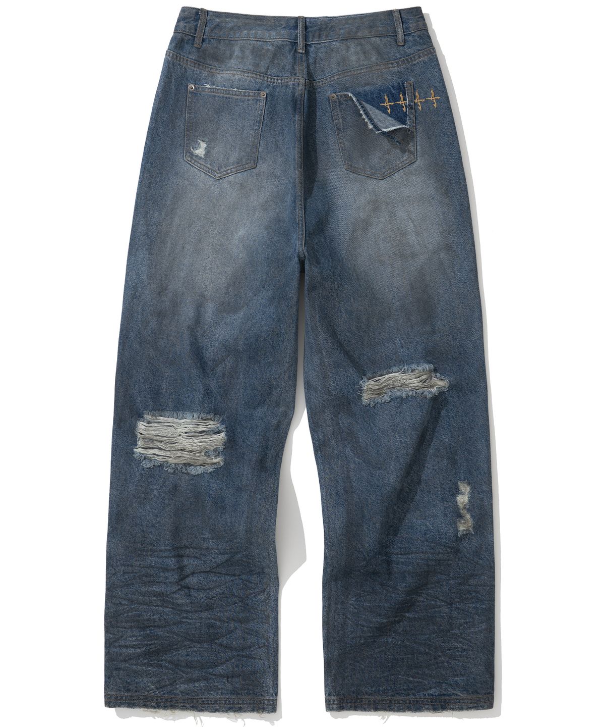 낫포너드(NOT4NERD) Hidden Symbol Distressed Denim Pants - Deep Blue