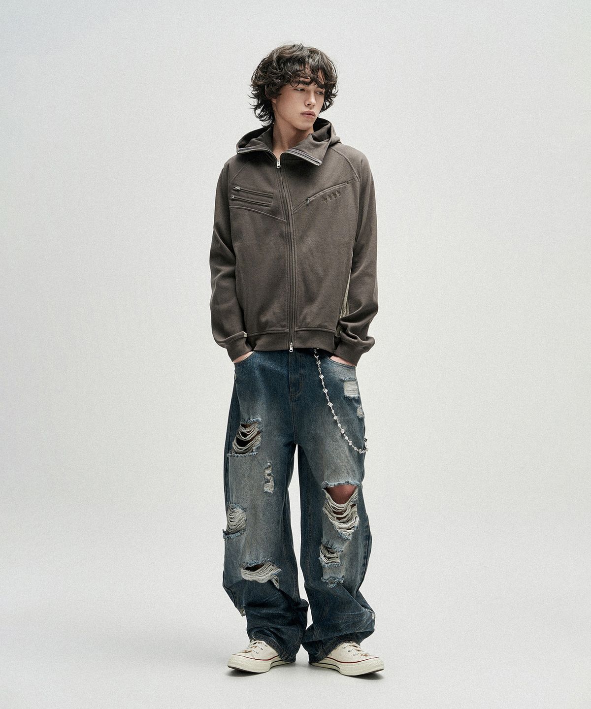 낫포너드(NOT4NERD) Hidden Symbol Distressed Denim Pants - Deep Blue