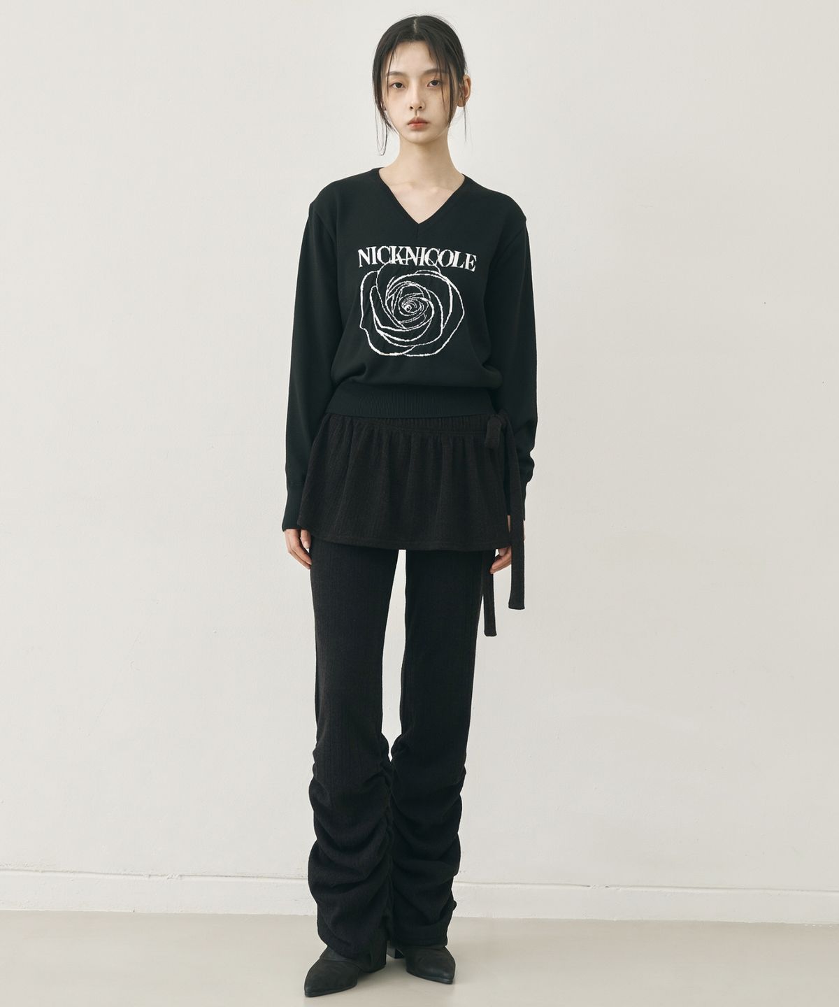 닉앤니콜(NICK&NICOLE) SHIRRING LAYERED SKIRT PANTS_BLACK