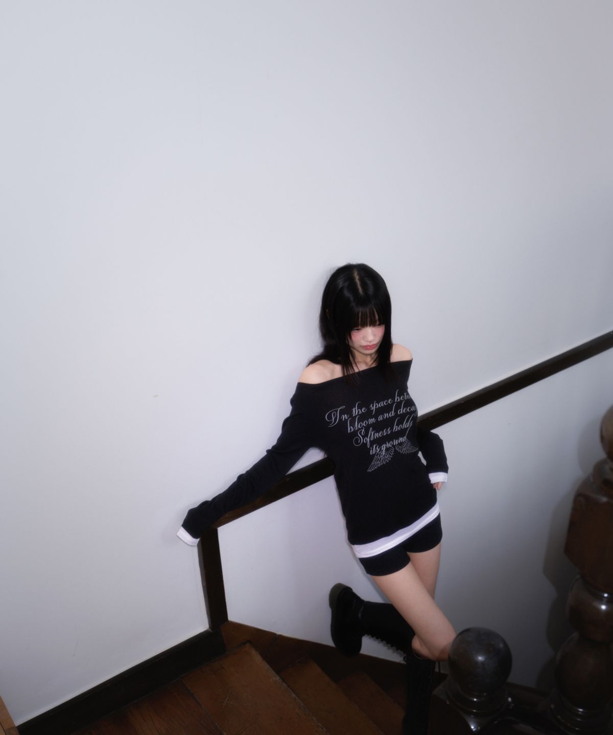 로제프란츠(ROSEFRANTZ) Lettering Angel Long Sleeve [Black]