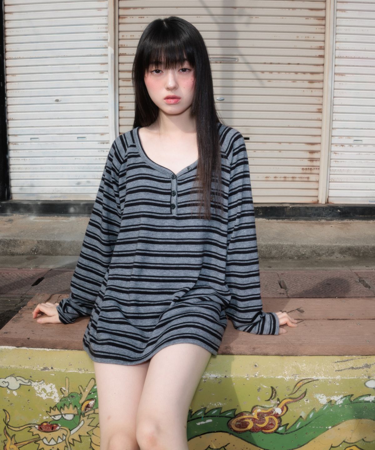 로제프란츠(ROSEFRANTZ) Stripe Button Long Sleeve [Black]