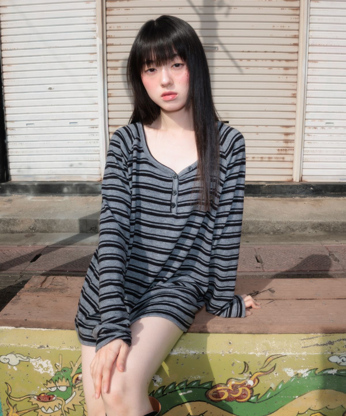 로제프란츠(ROSEFRANTZ) Stripe Button Long Sleeve [Black]