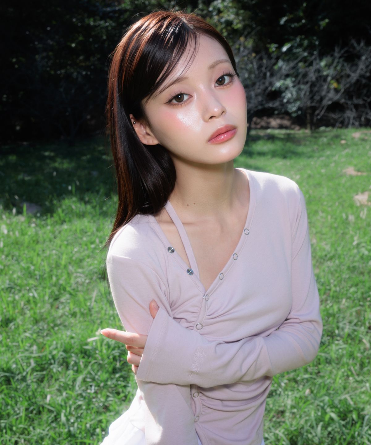 로제프란츠(ROSEFRANTZ) Unbalanced Shirring Long Sleeve [Pink]