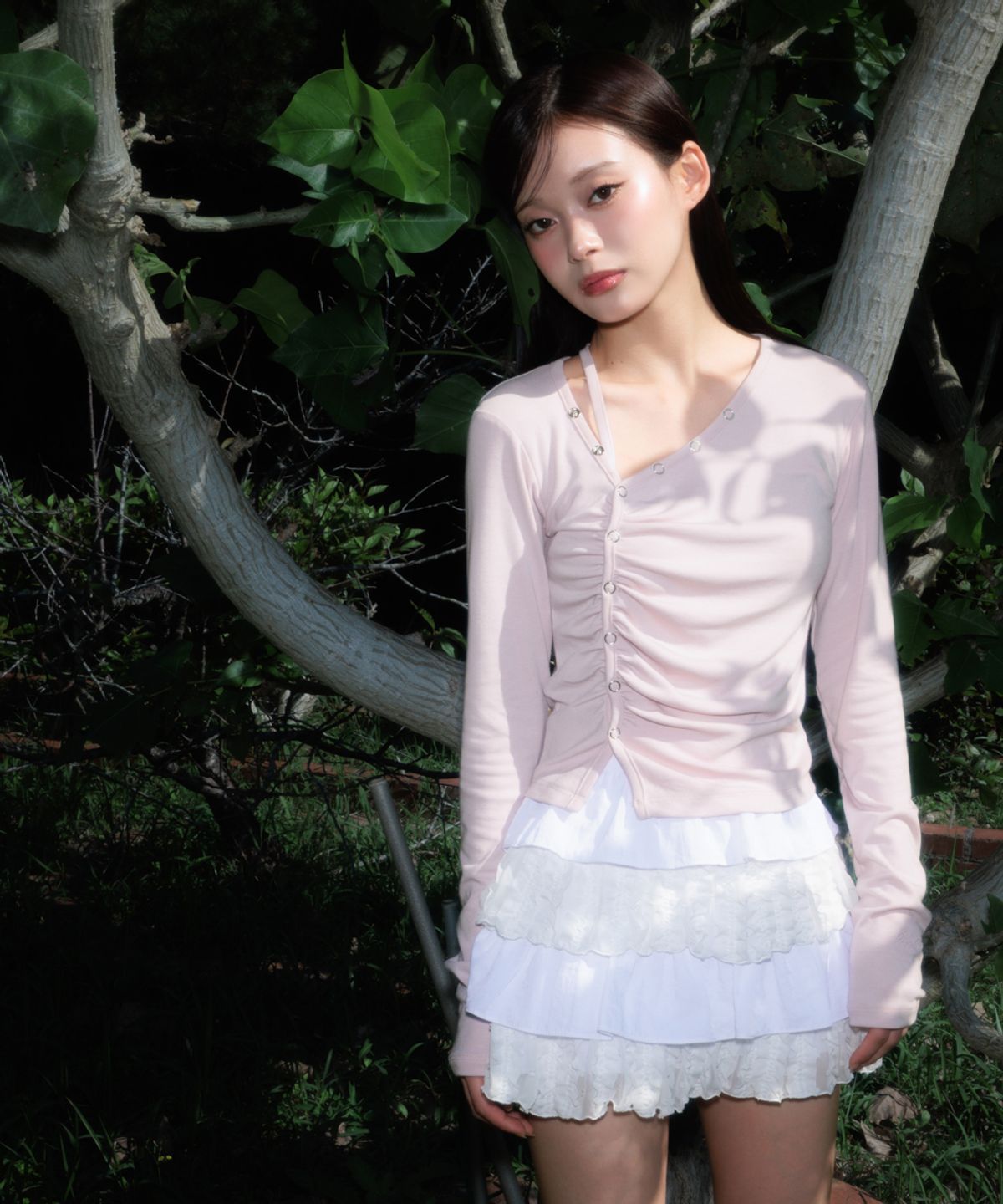 로제프란츠(ROSEFRANTZ) Unbalanced Shirring Long Sleeve [Pink]