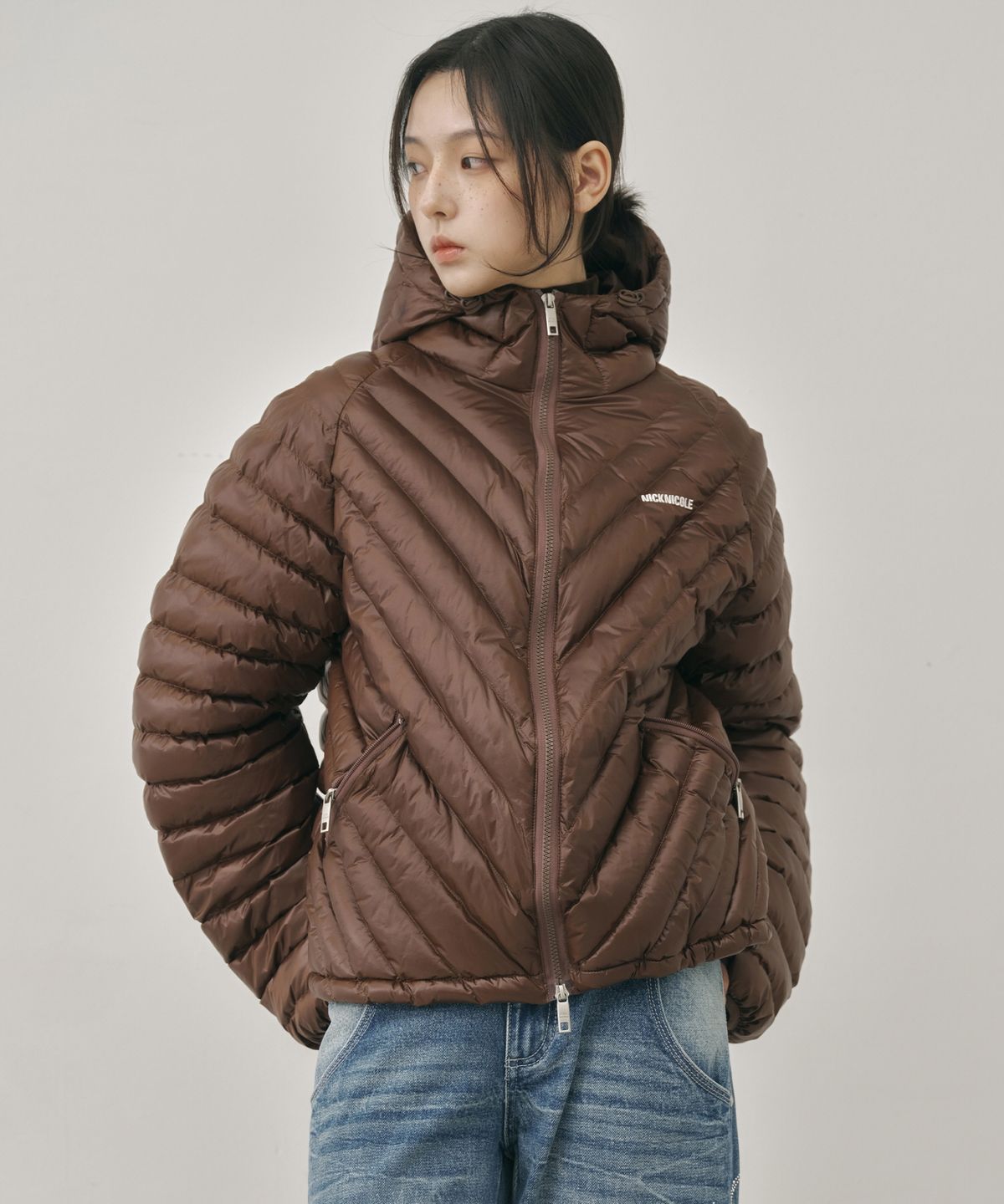 닉앤니콜(NICK&NICOLE) NICOLE LIGHT WEIGHT HOODY PADDING_BROWN