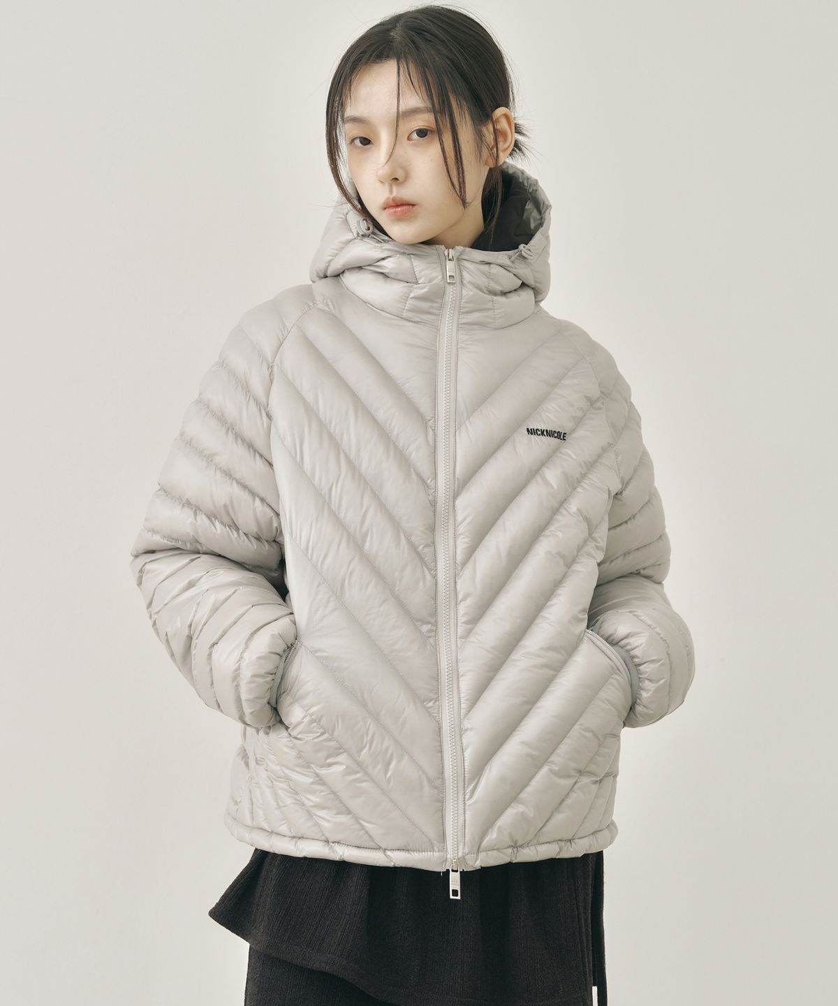 닉앤니콜(NICK&NICOLE) NICOLE LIGHT WEIGHT HOODY PADDING_LIGHT GRAY