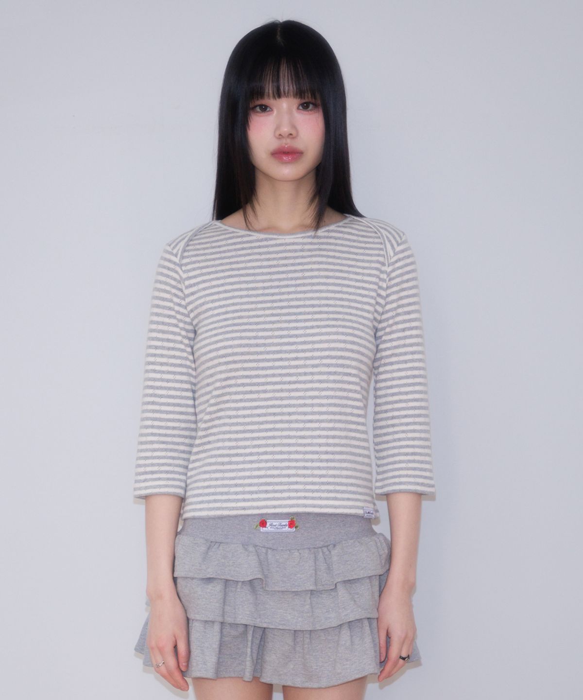 로제프란츠(ROSEFRANTZ) Stripe Three-Quarter Sleeve [Light Gray]
