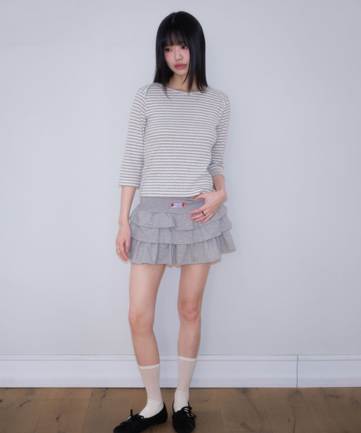 로제프란츠(ROSEFRANTZ) Stripe Three-Quarter Sleeve [Light Gray]