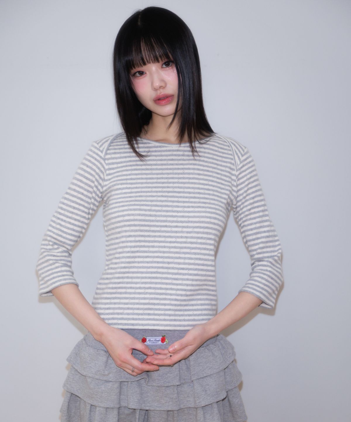 로제프란츠(ROSEFRANTZ) Stripe Three-Quarter Sleeve [Light Gray]