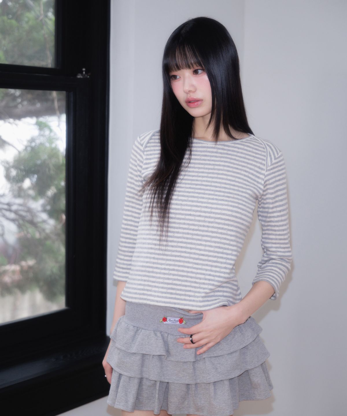 로제프란츠(ROSEFRANTZ) Stripe Three-Quarter Sleeve [Light Gray]