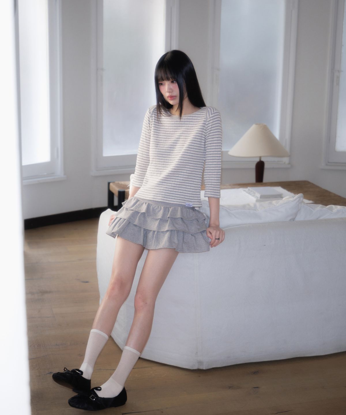 로제프란츠(ROSEFRANTZ) Stripe Three-Quarter Sleeve [Light Gray]