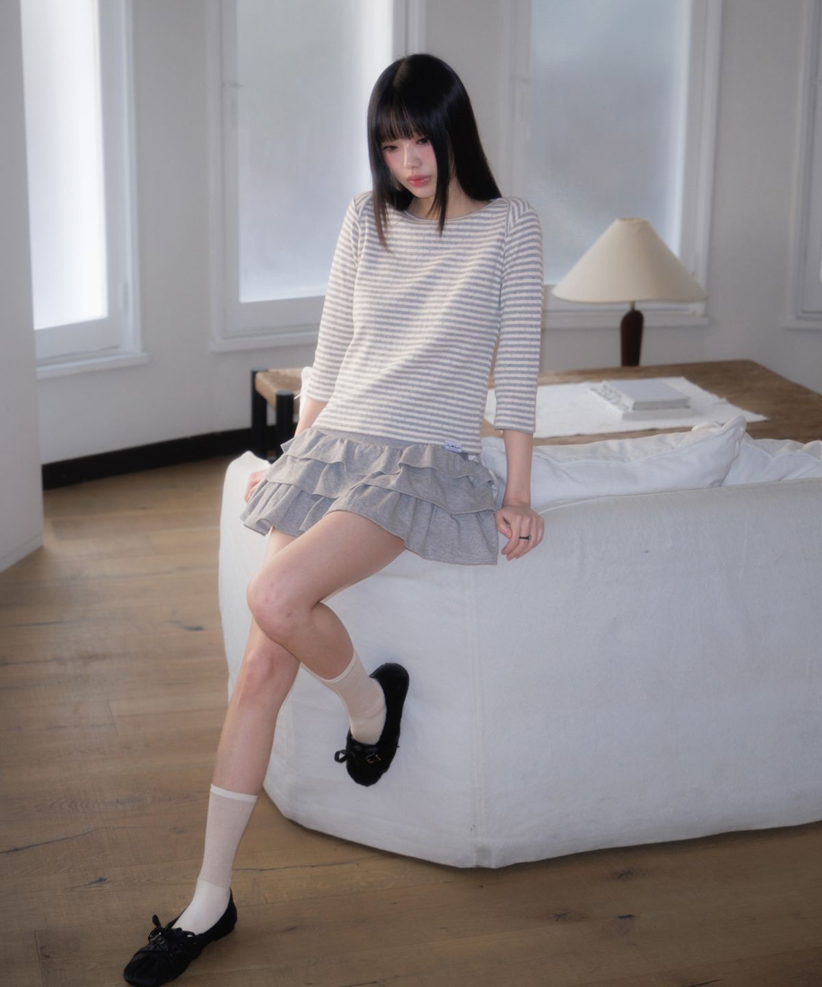 로제프란츠(ROSEFRANTZ) Stripe Three-Quarter Sleeve [Light Gray]