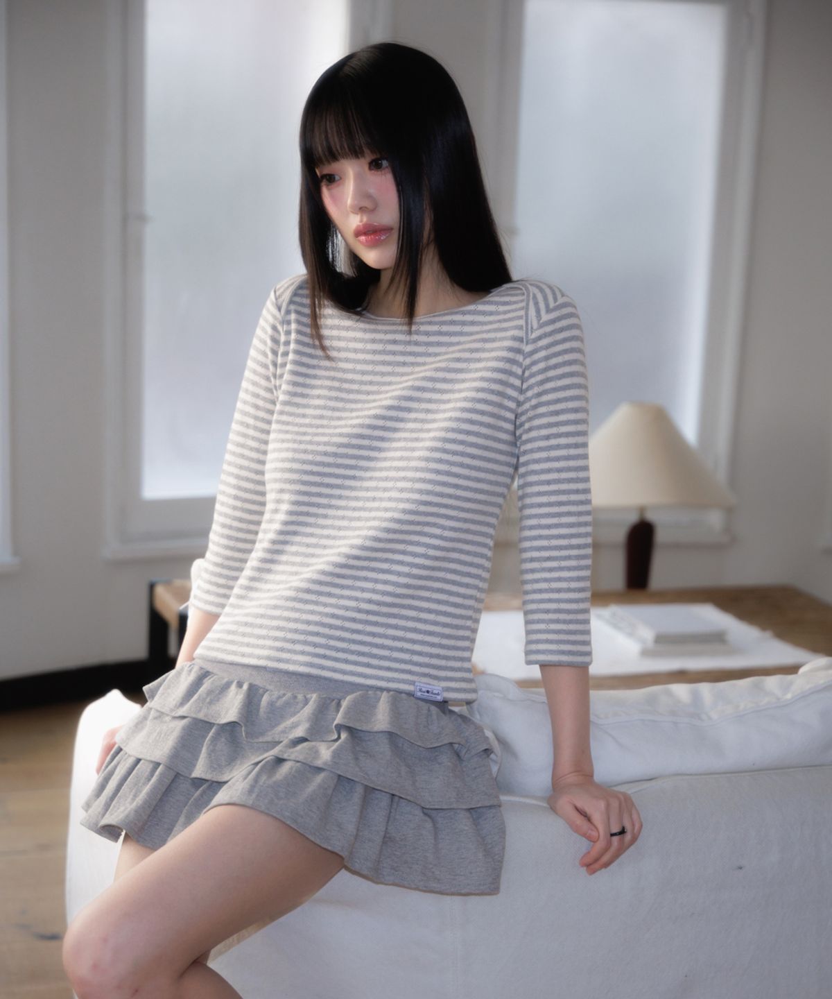 로제프란츠(ROSEFRANTZ) Stripe Three-Quarter Sleeve [Light Gray]