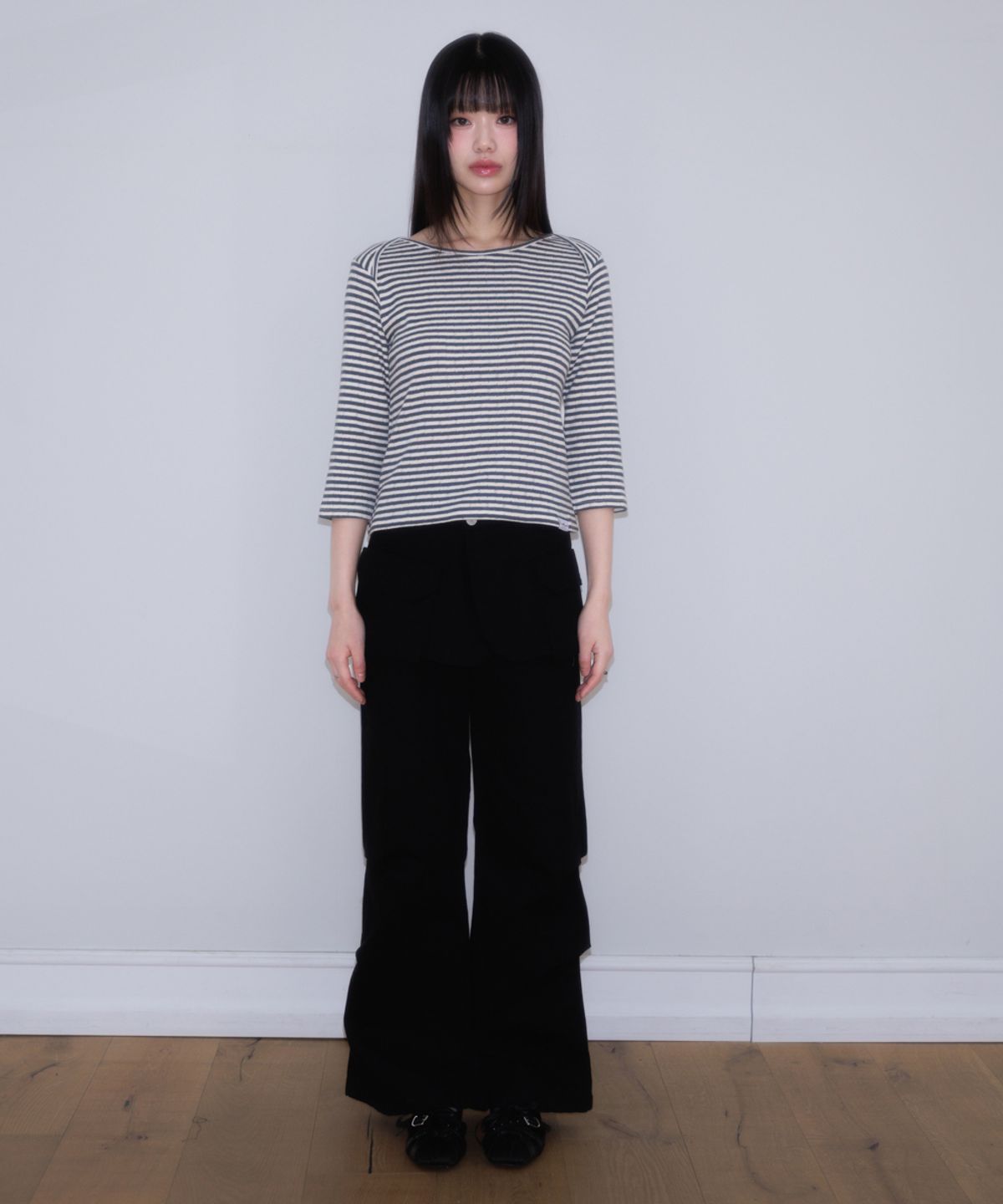 로제프란츠(ROSEFRANTZ) Stripe Three-Quarter Sleeve [Dark Gray]