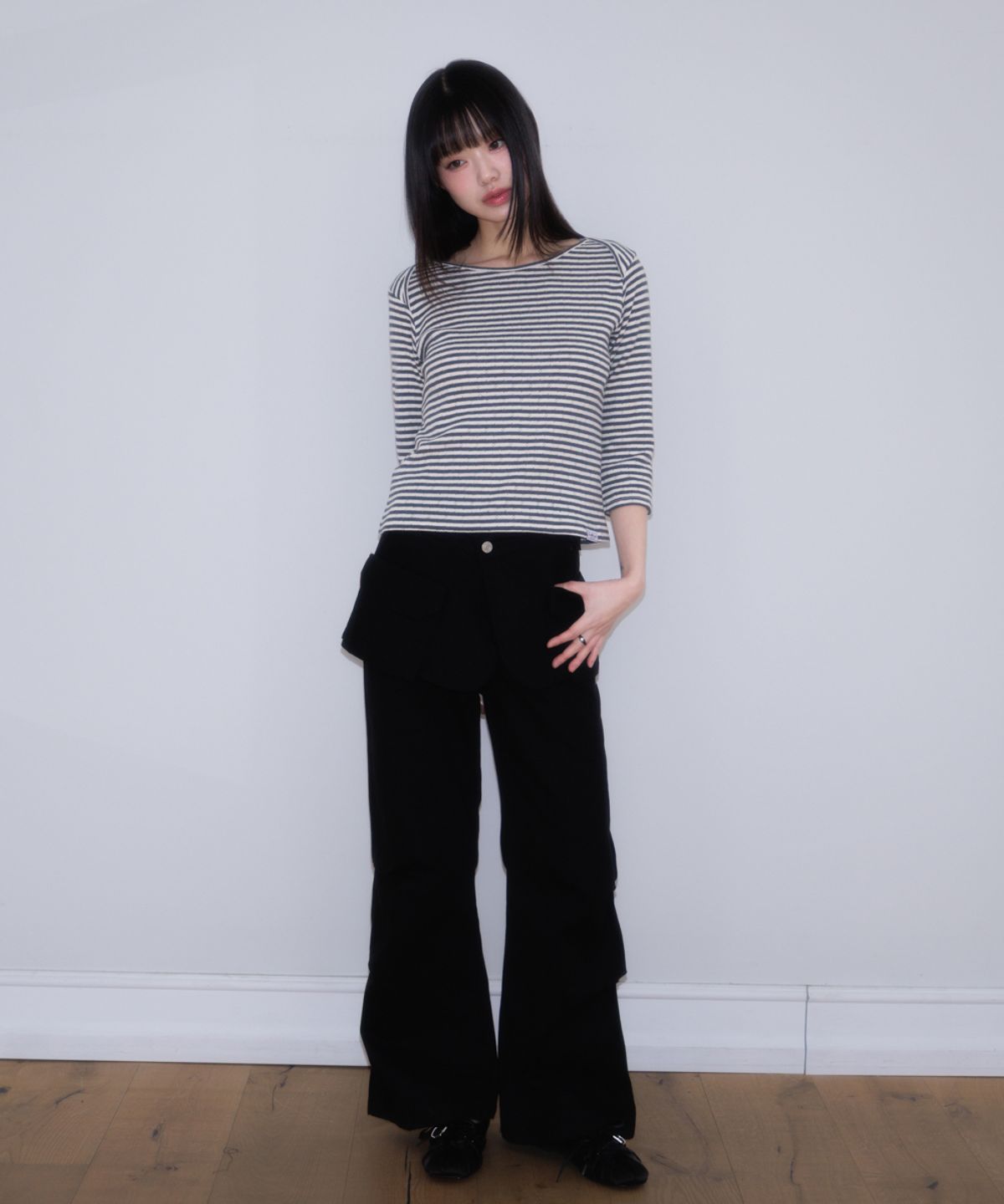 로제프란츠(ROSEFRANTZ) Stripe Three-Quarter Sleeve [Dark Gray]