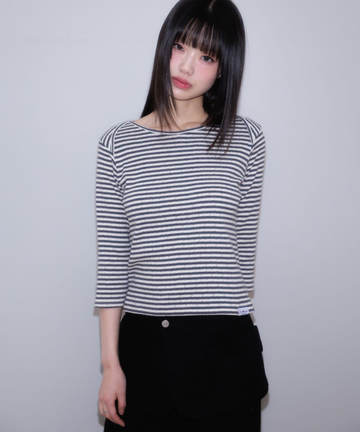 로제프란츠(ROSEFRANTZ) Stripe Three-Quarter Sleeve [Dark Gray]