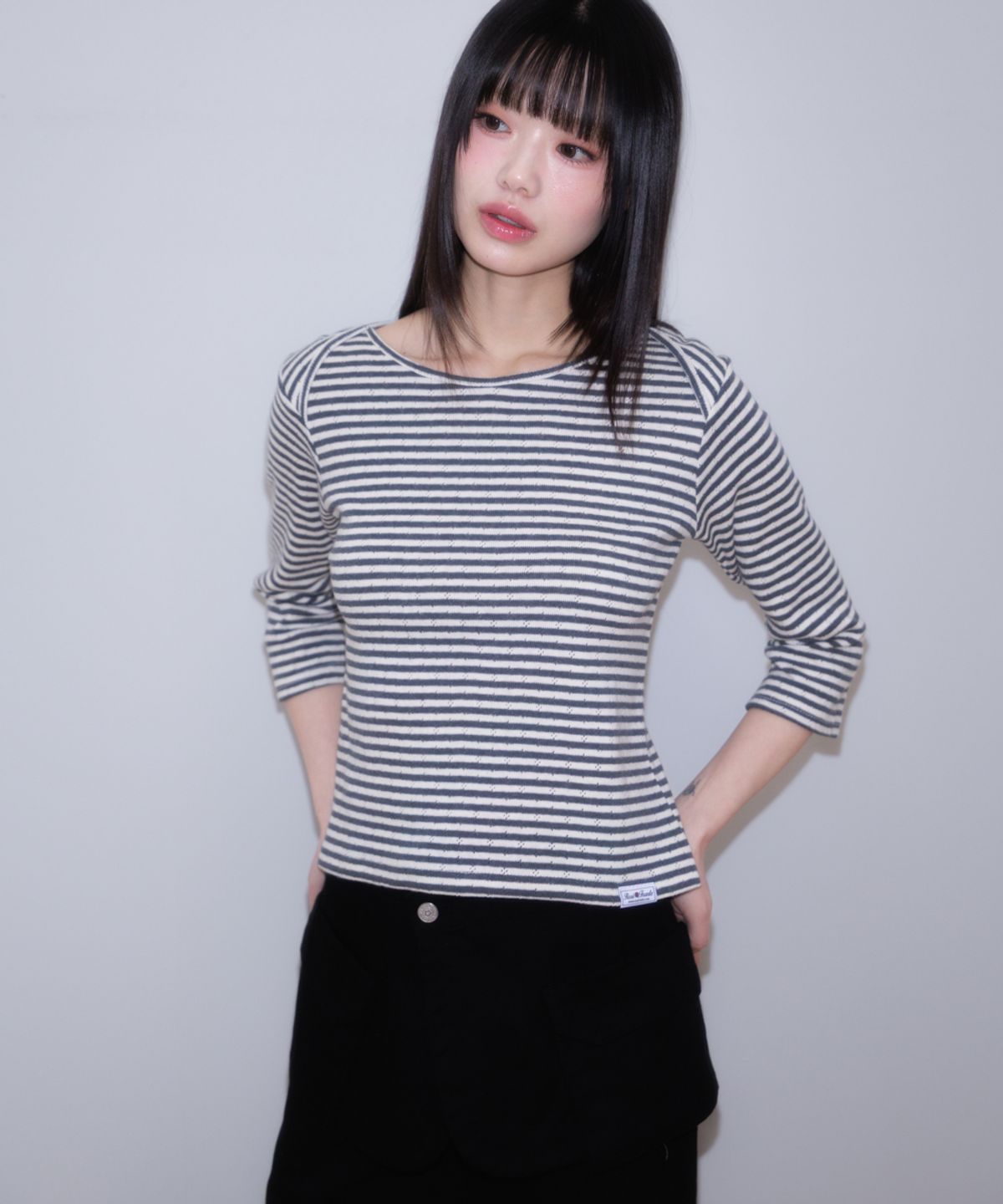 로제프란츠(ROSEFRANTZ) Stripe Three-Quarter Sleeve [Dark Gray]