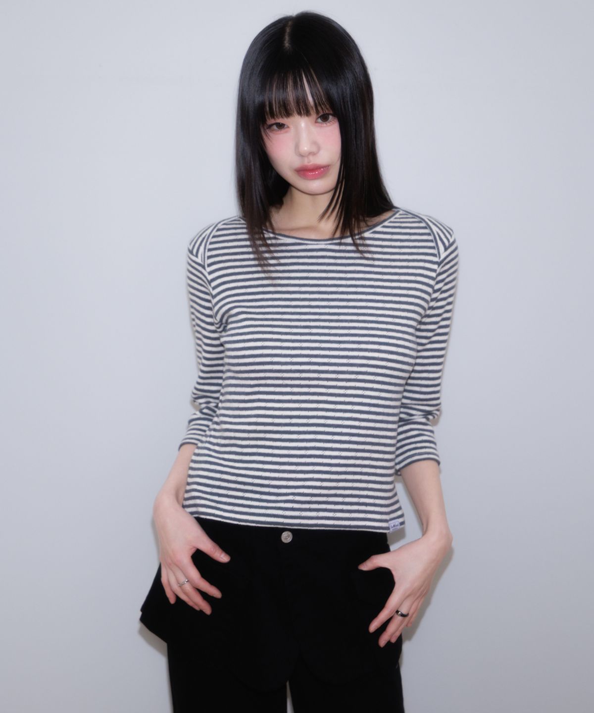 로제프란츠(ROSEFRANTZ) Stripe Three-Quarter Sleeve [Dark Gray]