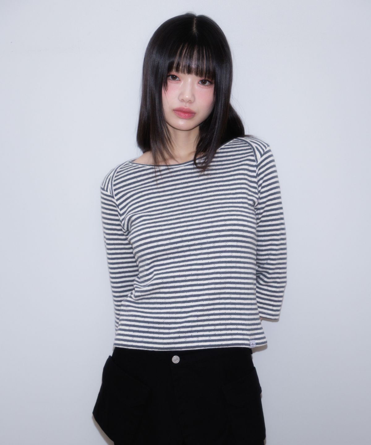 로제프란츠(ROSEFRANTZ) Stripe Three-Quarter Sleeve [Dark Gray]