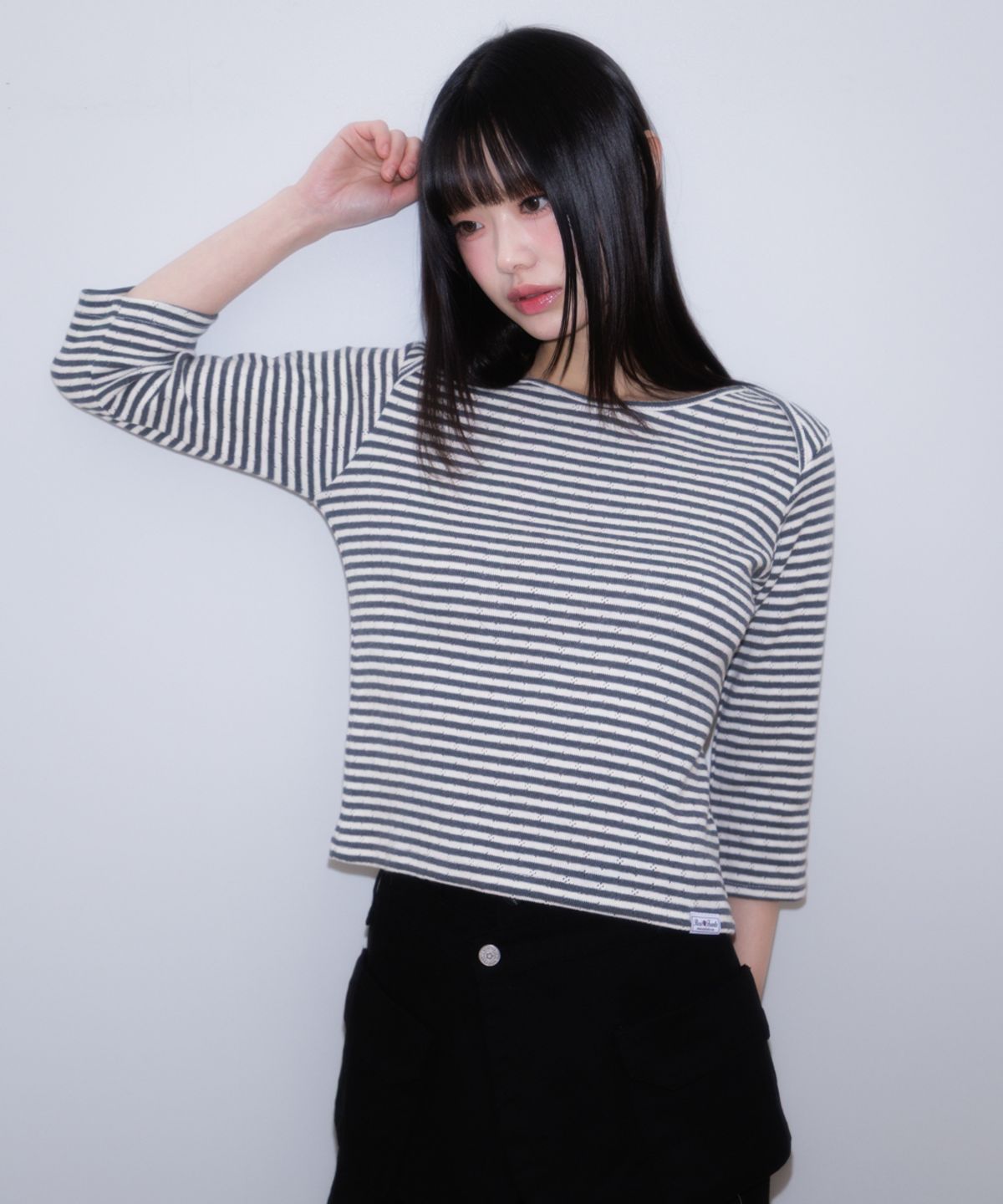 로제프란츠(ROSEFRANTZ) Stripe Three-Quarter Sleeve [Dark Gray]