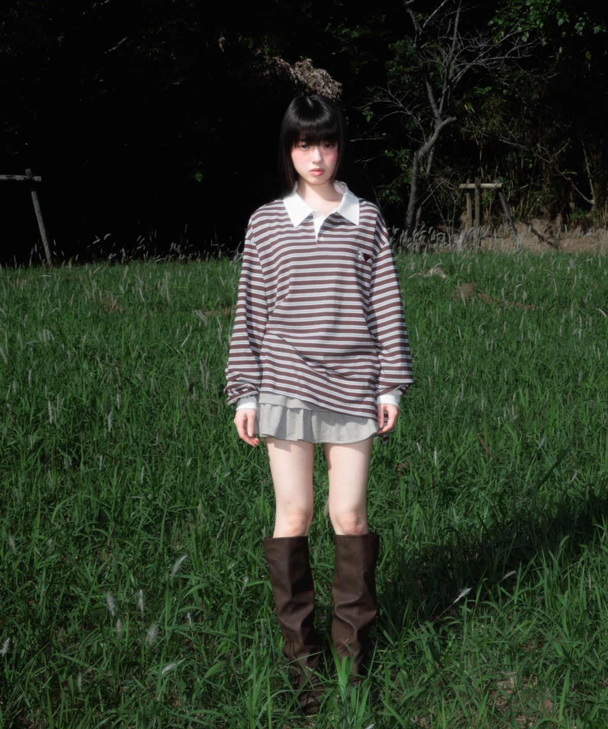 로제프란츠(ROSEFRANTZ) Stripe Collar Long Sleeve [Brown]