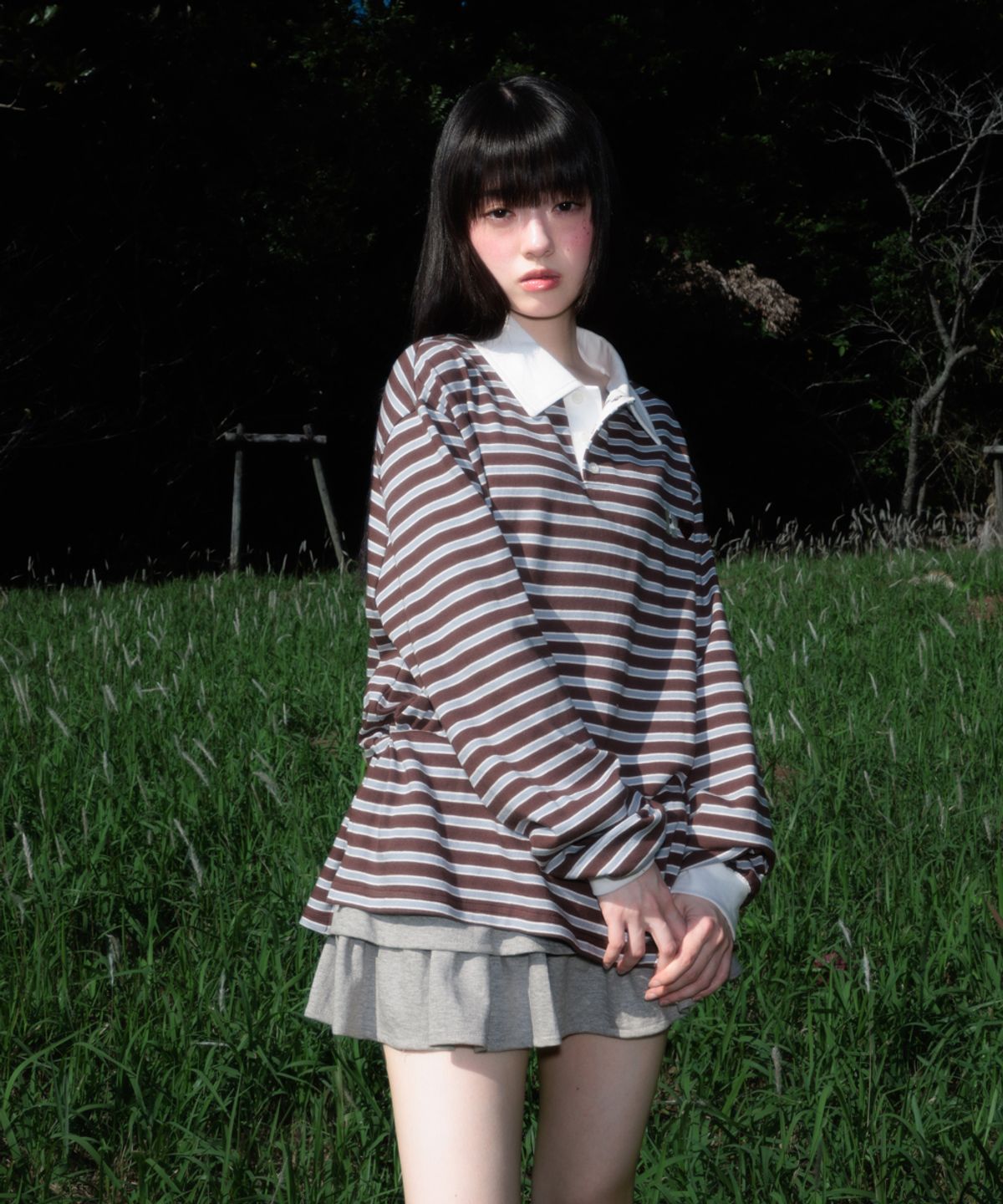 로제프란츠(ROSEFRANTZ) Stripe Collar Long Sleeve [Brown]