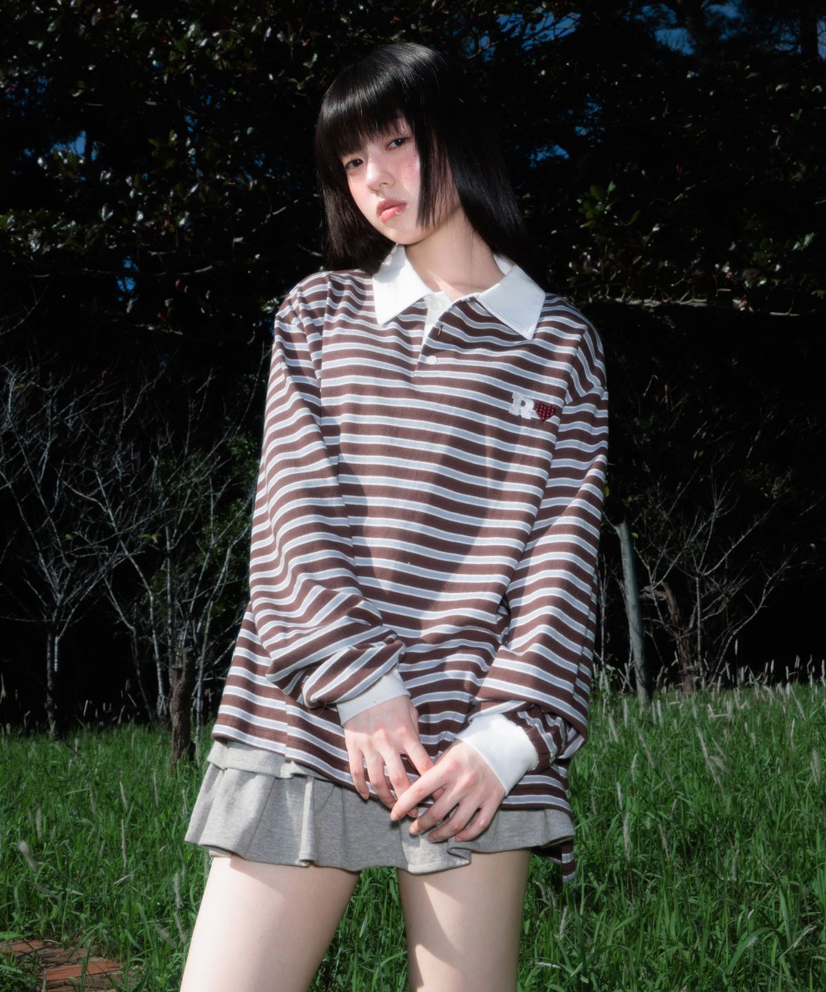 로제프란츠(ROSEFRANTZ) Stripe Collar Long Sleeve [Brown]