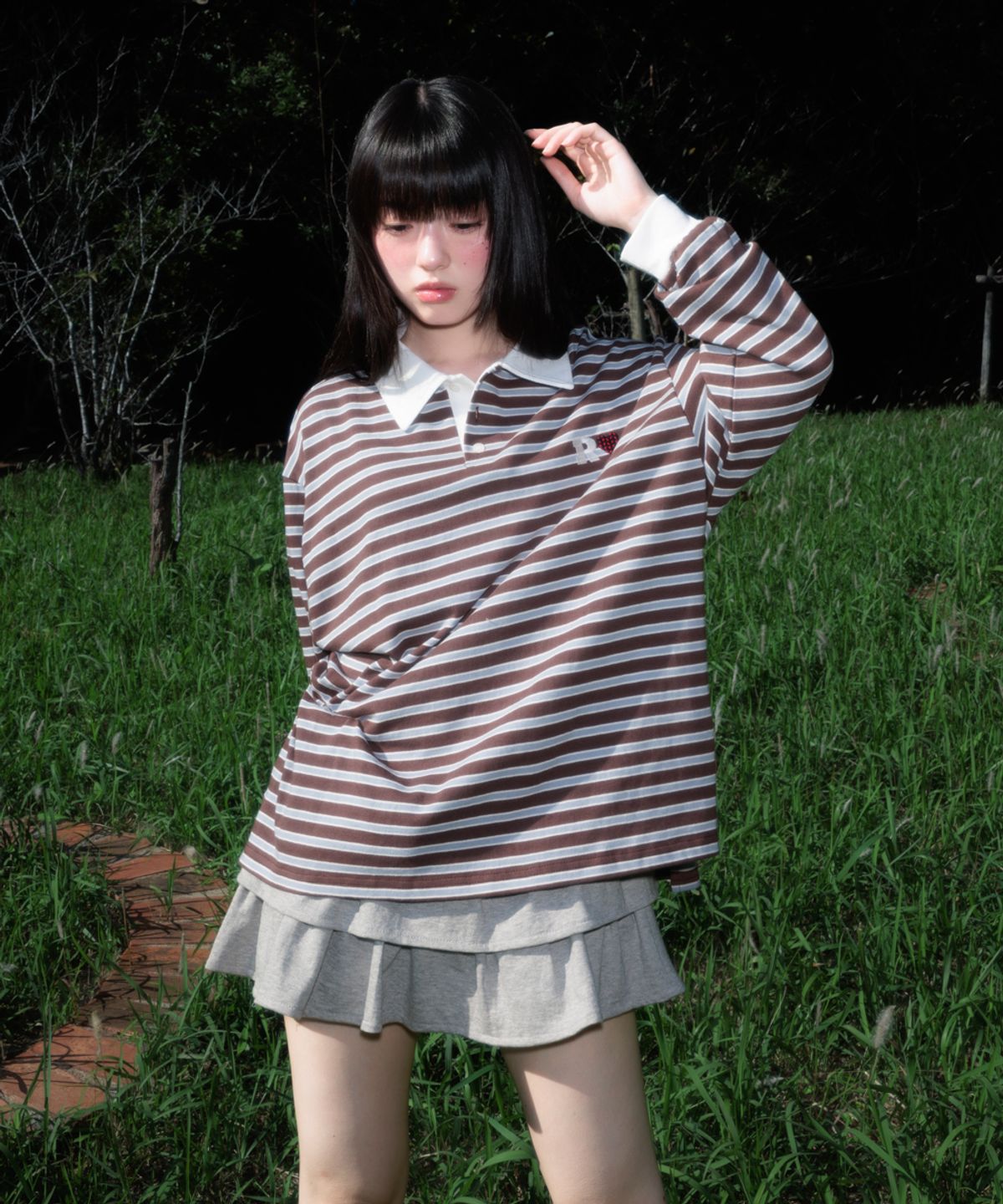 로제프란츠(ROSEFRANTZ) Stripe Collar Long Sleeve [Brown]
