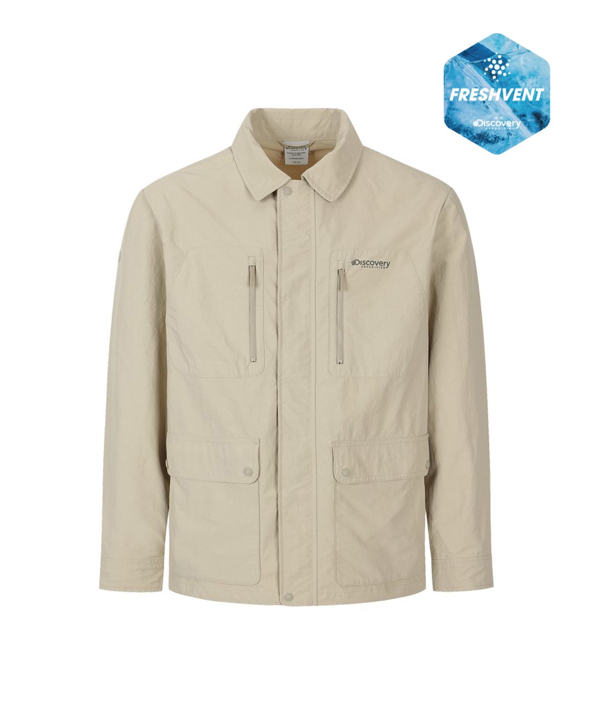 디스커버리 익스페디션(DISCOVERY EXPEDITION) 남성 프레시벤트 카라형 아웃포켓 바람막이 (BEIGE2)