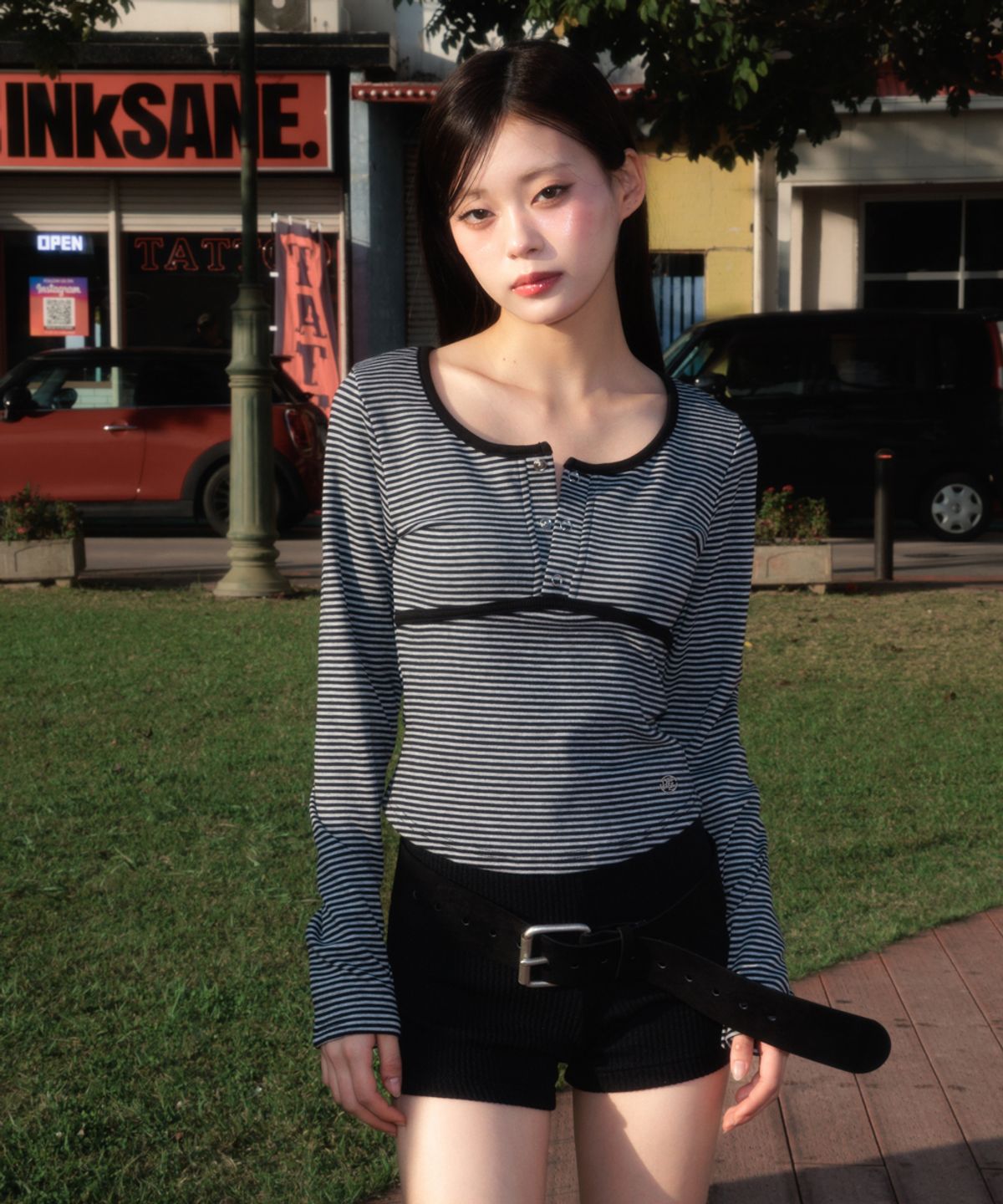로제프란츠(ROSEFRANTZ) Button Stripe Long Sleeve [Black]