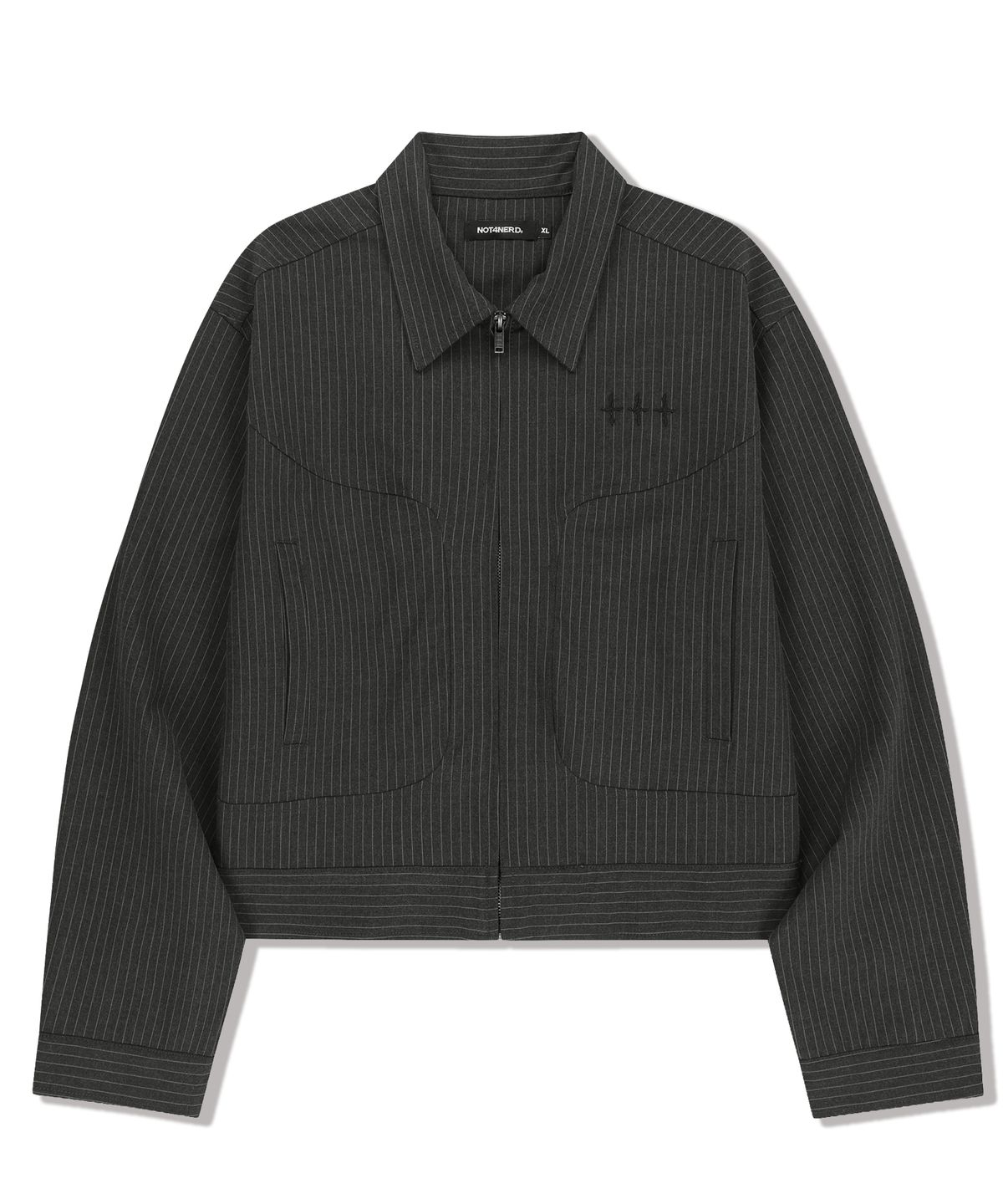 낫포너드(NOT4NERD) TR Stripe Cinch Back Crop Jacket - Charcoal