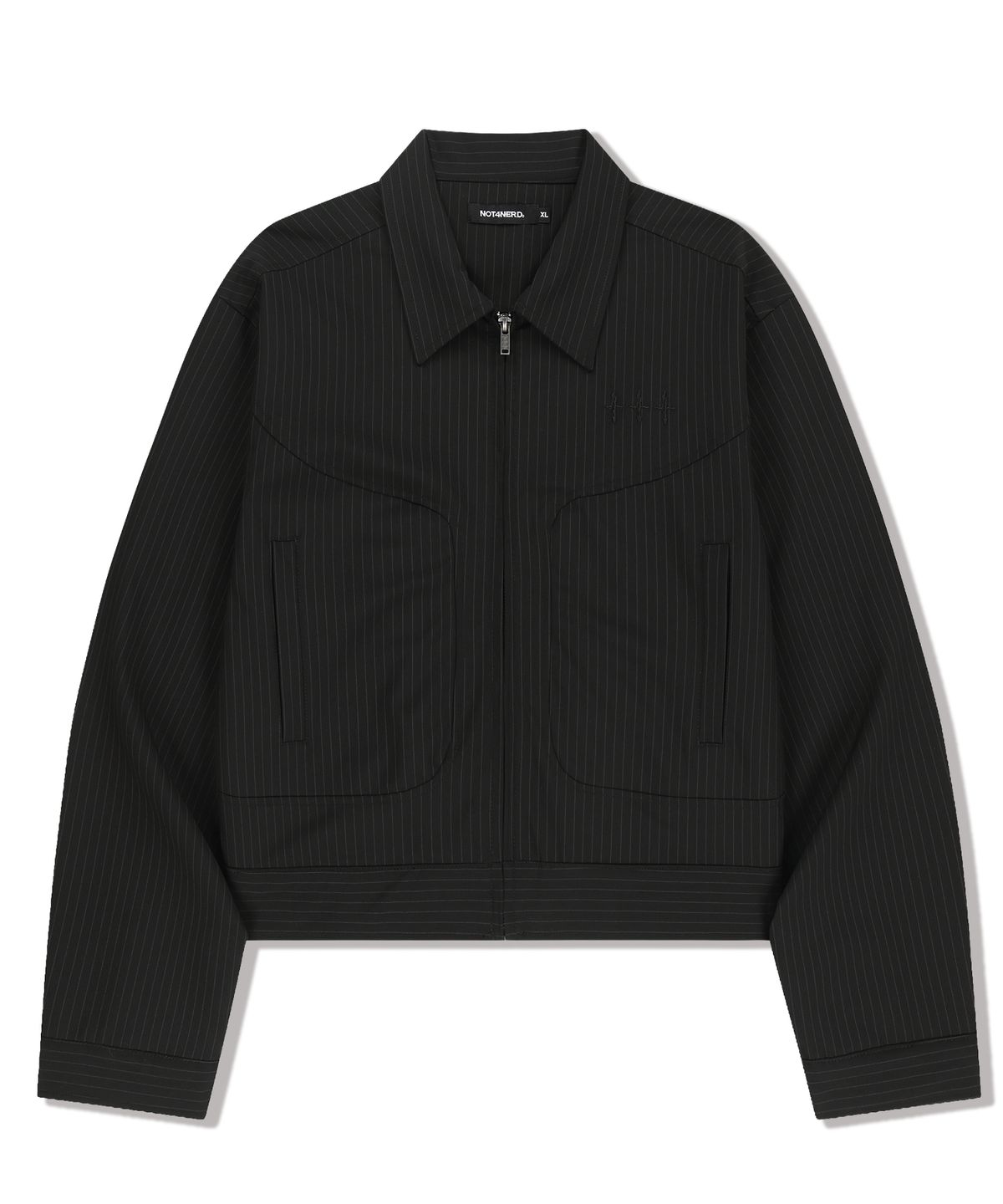 낫포너드(NOT4NERD) TR Stripe Cinch Back Crop Jacket - Black