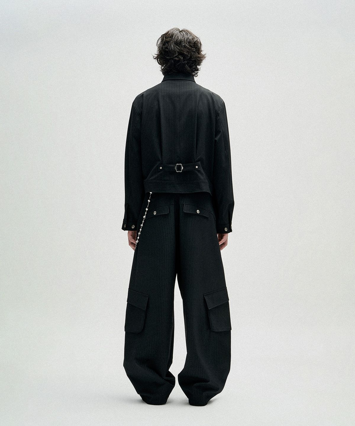 낫포너드(NOT4NERD) TR Stripe Cinch Back Crop Jacket - Black