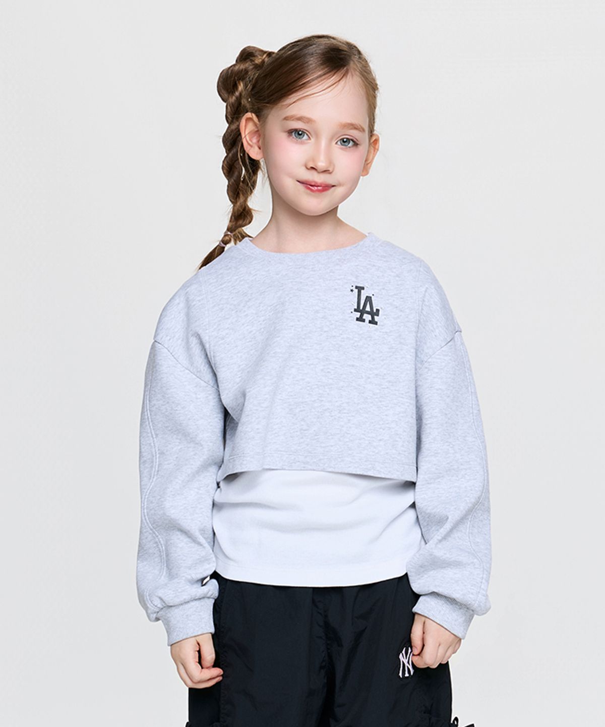 엠엘비 키즈(MLB KIDS) 스트릿 걸즈 레이어드 맨투맨 LA (L.Melange Grey)