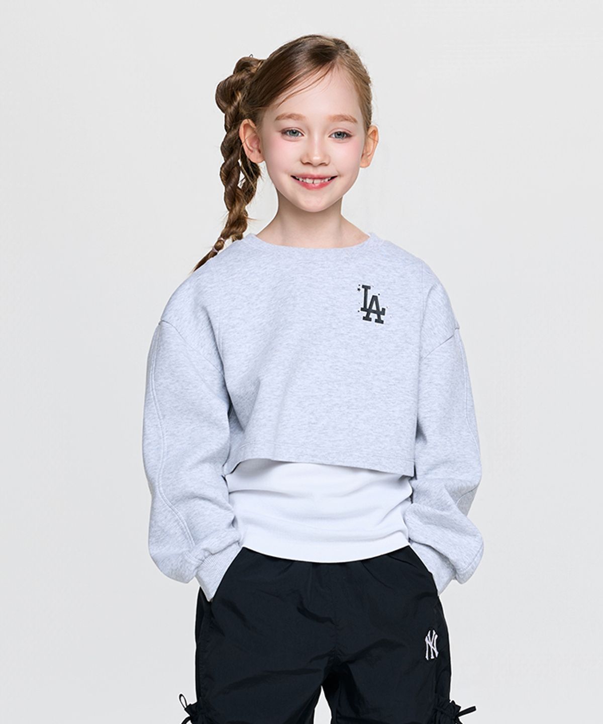엠엘비 키즈(MLB KIDS) 스트릿 걸즈 레이어드 맨투맨 LA (L.Melange Grey)