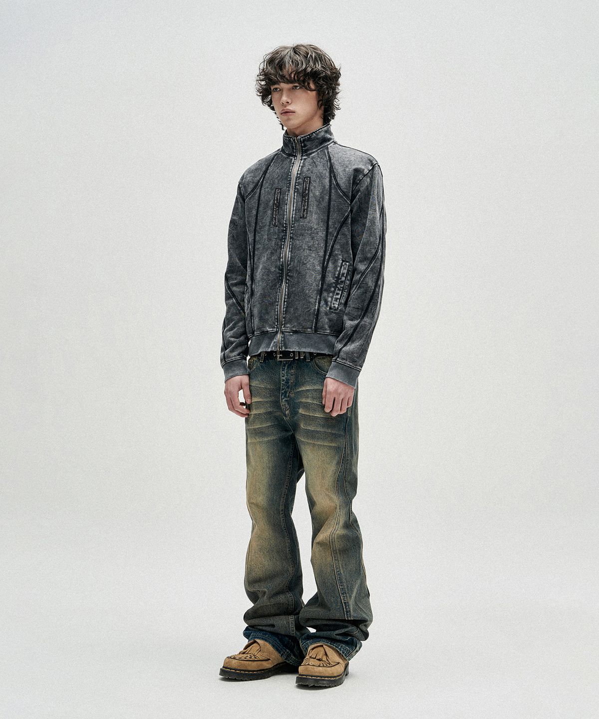 낫포너드(NOT4NERD) Tie Dye Incision High Neck Zip Up - Black