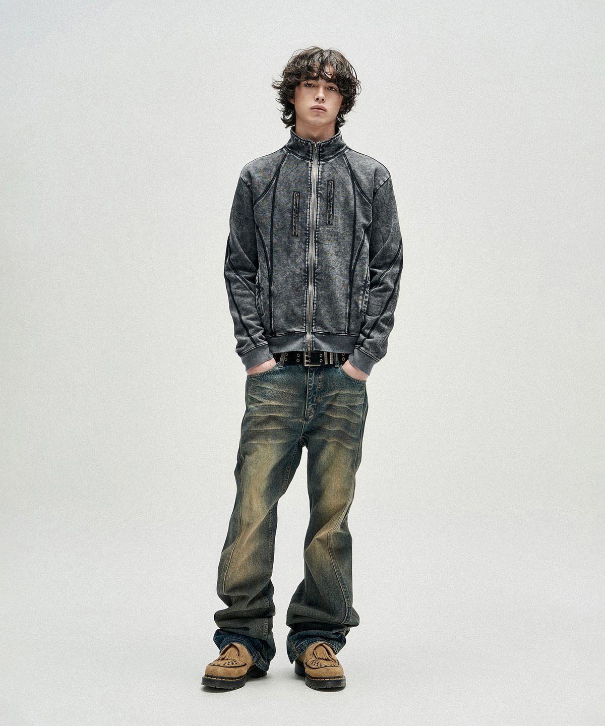 낫포너드(NOT4NERD) Tie Dye Incision High Neck Zip Up - Black