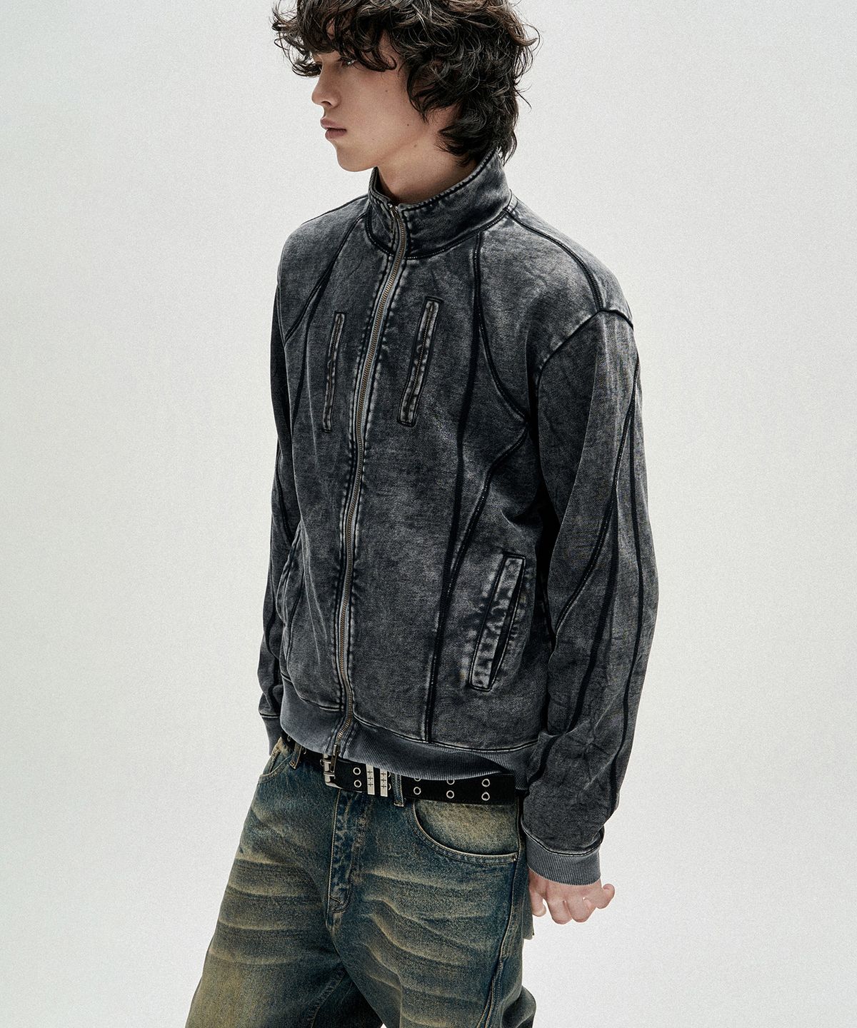낫포너드(NOT4NERD) Tie Dye Incision High Neck Zip Up - Black
