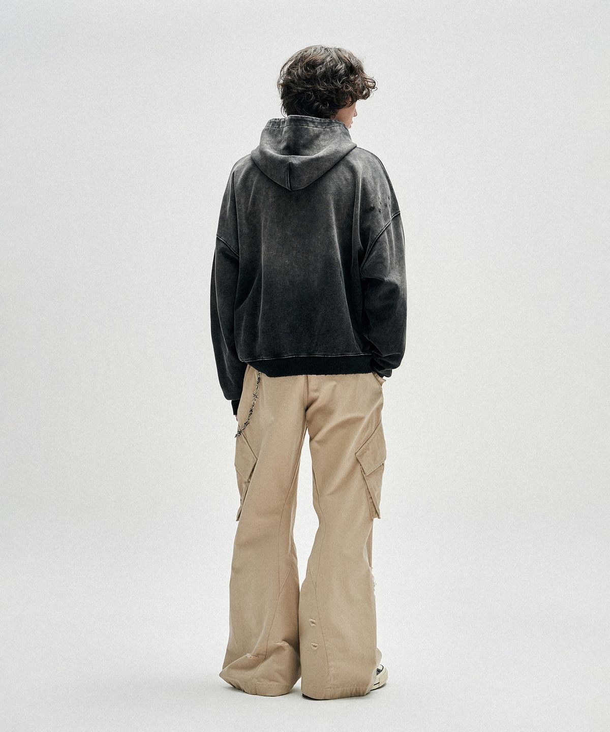 낫포너드(NOT4NERD) Distressed Half Slogans Hood Zip Up - Black
